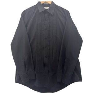 Devin Michaels Men L (32/33) Black Tuxedo Shirt Collarless Hidden Button Placket